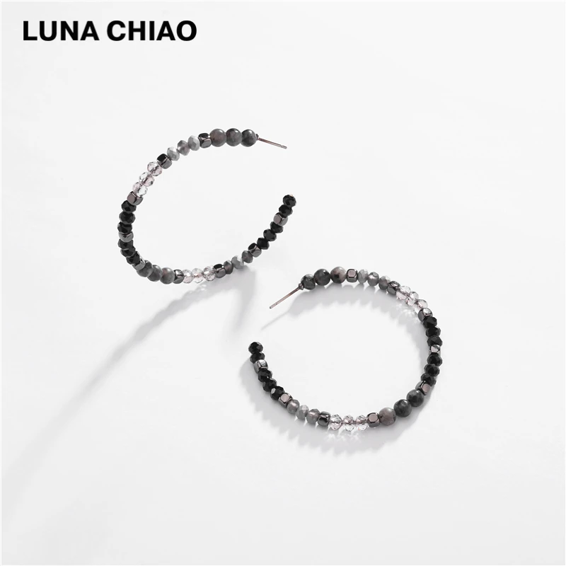 LUNA CHIAO разноцветные стеклянные хрустальные серьги-кольца из натурального камня с бисером Большие для женщин