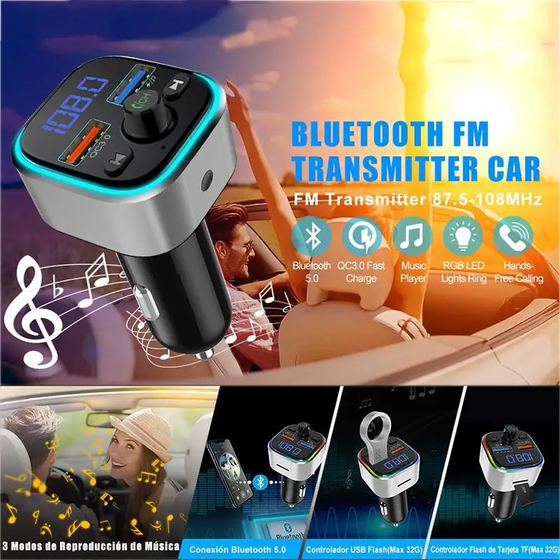 fm-передатчик автомобильный Bluetooth fm-модулятор с цветным светильник без потерь MP3-плеер автомобильный QC 3,0 быстрое зарядное устройство приемник адаптер