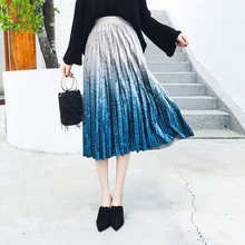 Универсальная Милая Повседневная Женская юбка с градиентом, осенне-зимняя женская юбка с высокой талией, Новое поступление, плиссированная бархатная юбка