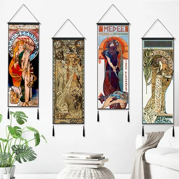 

Depression Art Bernhardt Alphonse Maria Mucha Hanging Cloth Cotton Line Paintings Posters Home Decor Wall Hanging Tapestry Gift