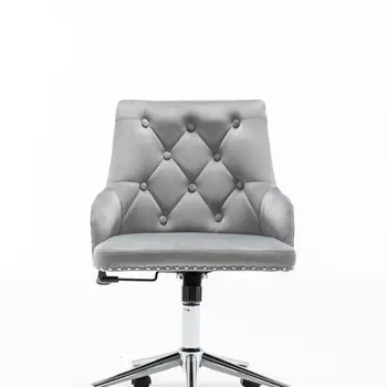 

Furniture Home High Back Office Chair with pull ring, Modern Design Velvet Desk Task Chair with Arms in Study Bedroom (Grey)