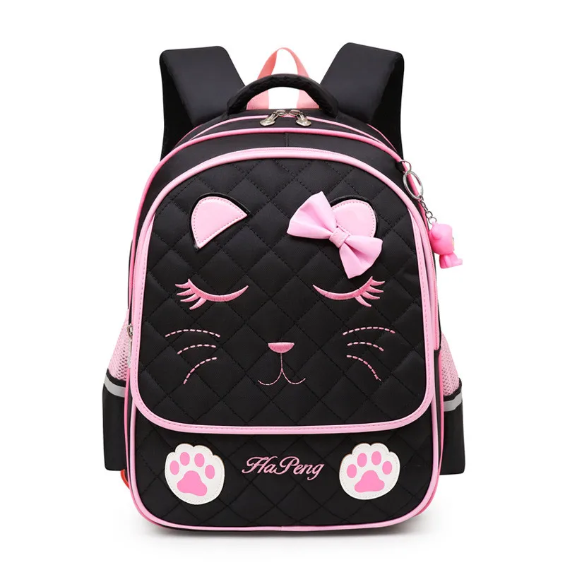 

Cute Girls Backpack Cartoon Cat Face Pattern Bowknot Diamond Lattice Elementary School Backpack Primary Book Bag Mochila