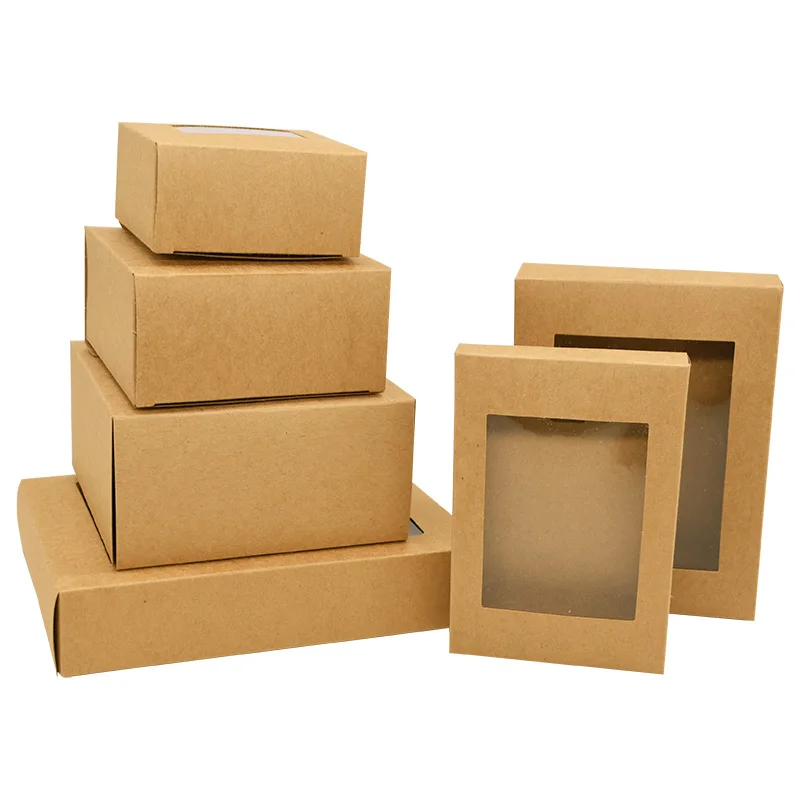 Kraft Paper Packaging Supplies Black Window Boxes Packaging 6pcs