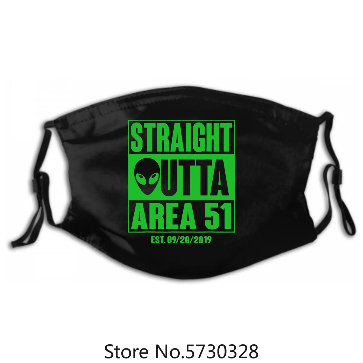 

Straight Outta Area 51 Mask with PM2.5 Filters 5 Layers of Protection for Unisex Black Mask Ufo Alien Washable Reusable