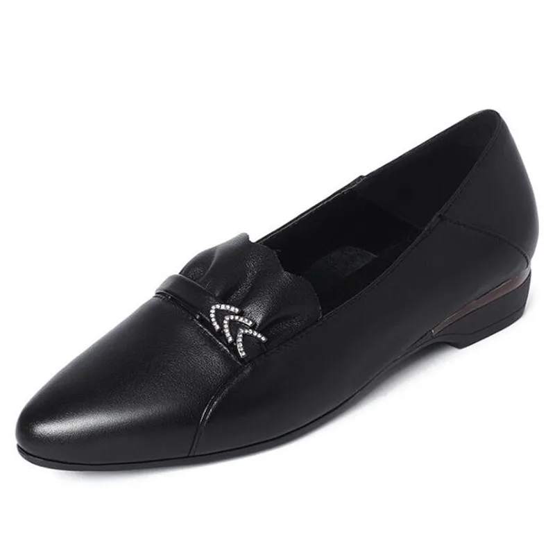 

2022 New Rhinestone Pointed Spring Shoes Women Flats Comfortable Soft Genuine Leather Shoes Casual Fashion Work Drive Flat Shoes