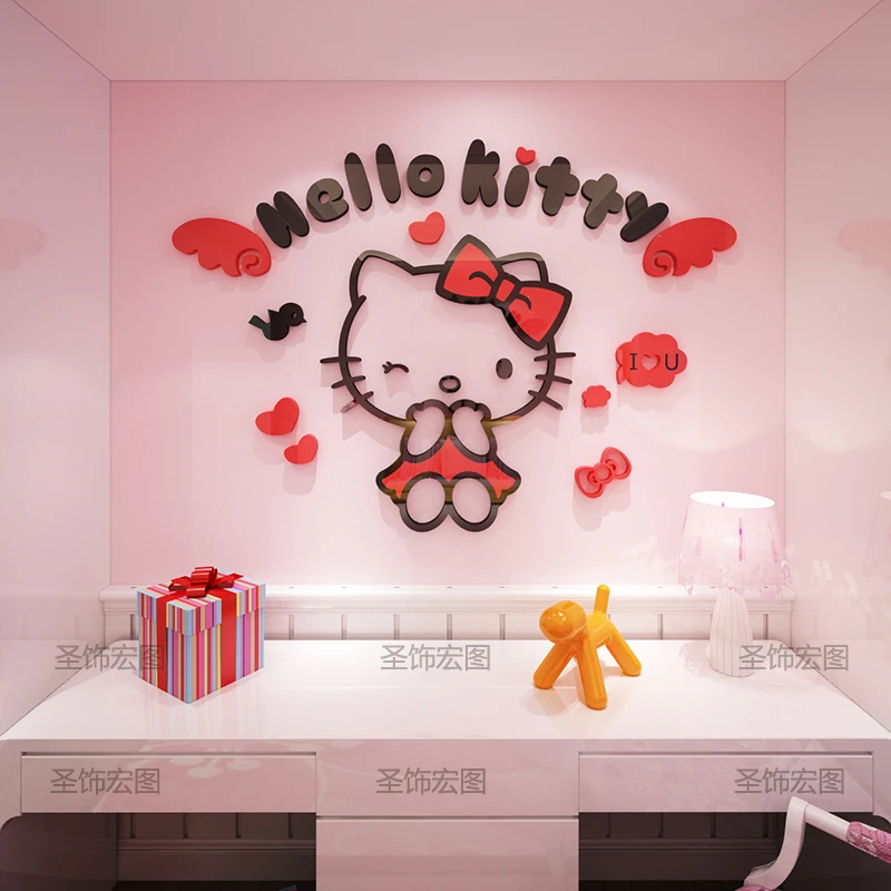 3D-наклейки на стену Hellooo Kitty супер милые Стикеры для девушек декор гостиной