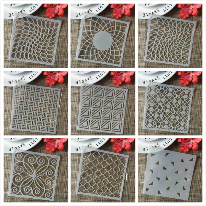

9Pcs/Set 5" Oval Geometry Circle Grid DIY Layering Stencils Painting Scrapbook Coloring Embossing Album Decorative Card Template