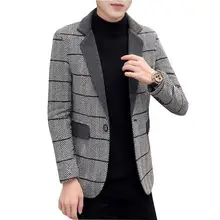 Новое поступление, мужской пиджак в клетку, Мужской флисовый пиджак, брендовая одежда, модный приталенный Повседневный пиджак, зимняя мужская одежда