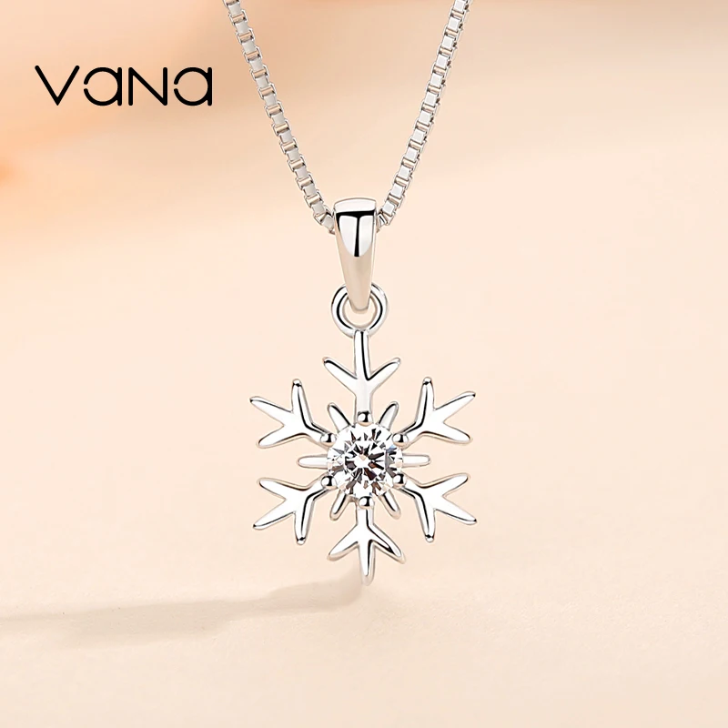 Колье-Снежинка VANA женское 925 пробы серебряное ожерелье в комплекте с кубическим