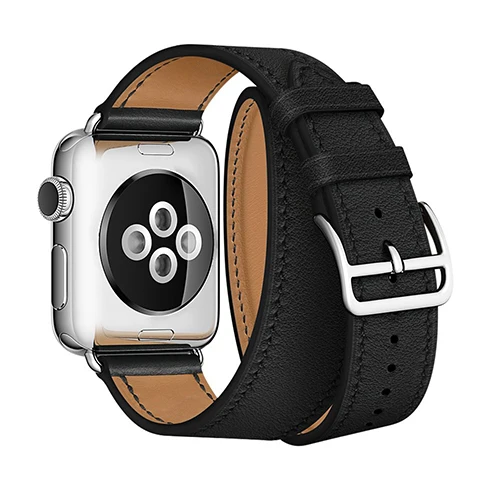 Кожаный браслет с двойными кругами для Apple Watch 1, 2, 3, 42 мм, 38 мм, ремешок для iwatch series 5, 4, 40, 44 мм - Цвет ремешка: black