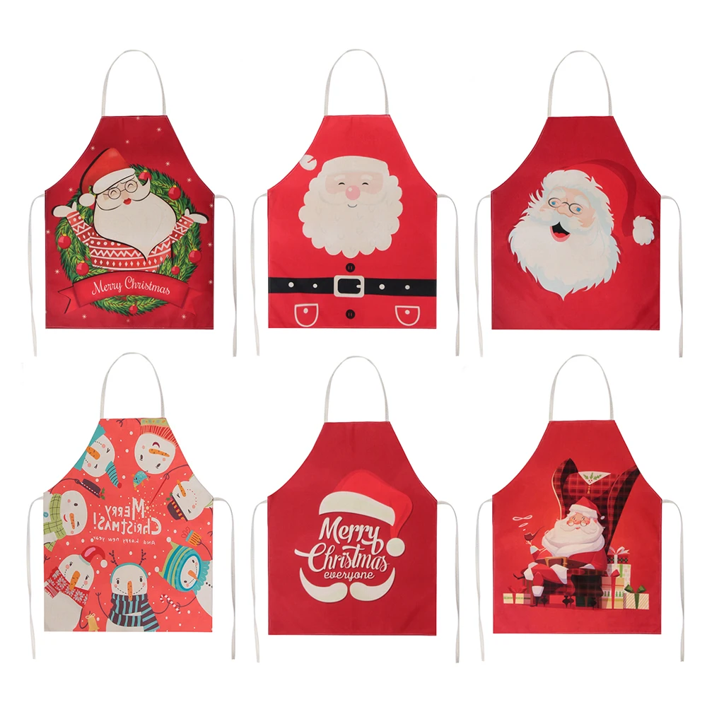 7Styles Red Christmas Apron Cotton Linen Xmas Decor Pendant Adult oil-proof Bibs Home Kitchen Cooking Accessories 55*68cm