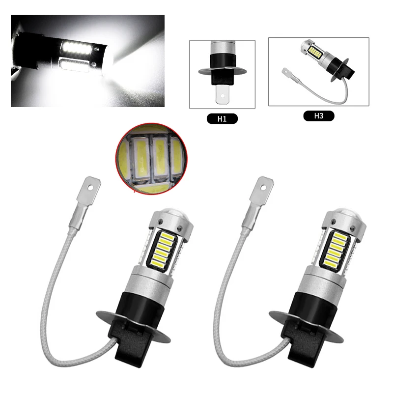 

2pcs H1 H3 LED Fog Lamp H1 4014 30SMD Led Foglight Bulb H3 Led Fog Light DRL Daytime Running Light Bulbs