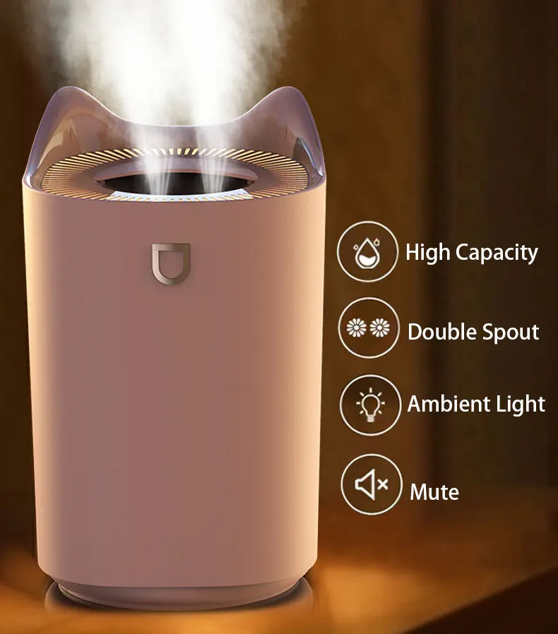 Description Picture 2 of itemUSB Air Humidifier 3L Double Nozzle Essential Oil Diffuser With LED Light Ultrasonic Aroma Diffuser Home Car Purifier Mist Maker