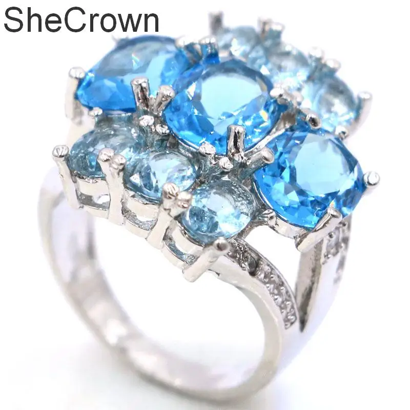 23x20mm6.5 # Deluxe London Blue Topaz обручальное женское серебряное кольцо|925 silver ring|silver ringring style |
