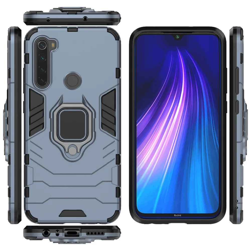 Чехол для Xiaomi Redmi Note 8, автомобильный магнитный держатель для кольца, Гибридный Силиконовый чехол, Прочный чехол для телефона Redmi Note 8 6,3 дюйма