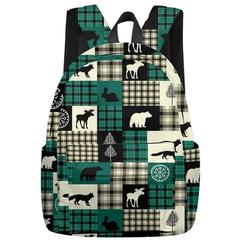 

Christmas Animal Buffalo Plaid Backpack Interior Key Chain Holder Luxury Backpack Arcuate Shoulder Strap