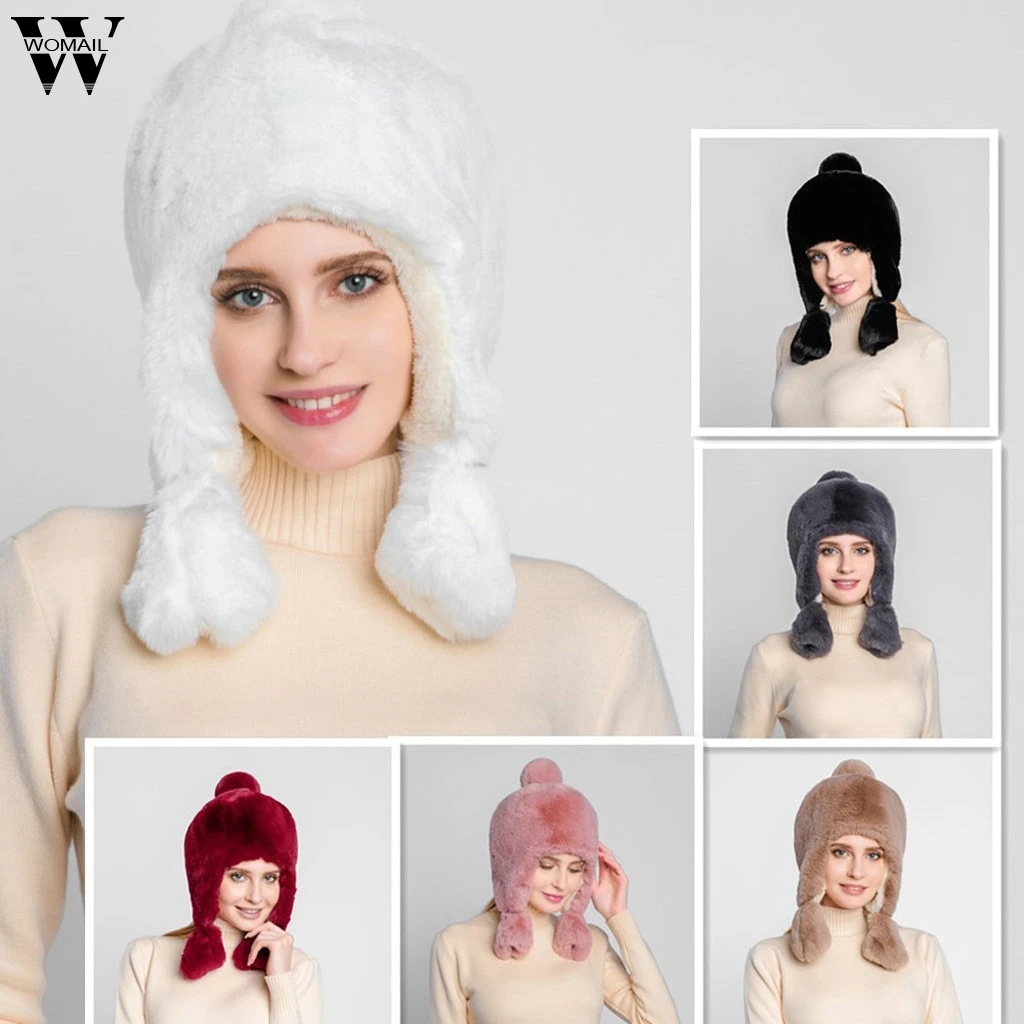 Womail, женская шапка, одноцветная, Осень-зима, шапка, мягкая, теплая, Вязанная, модная, искусственный мех, закрылки, уши, защита, шапка, повседневная, для улицы, 821