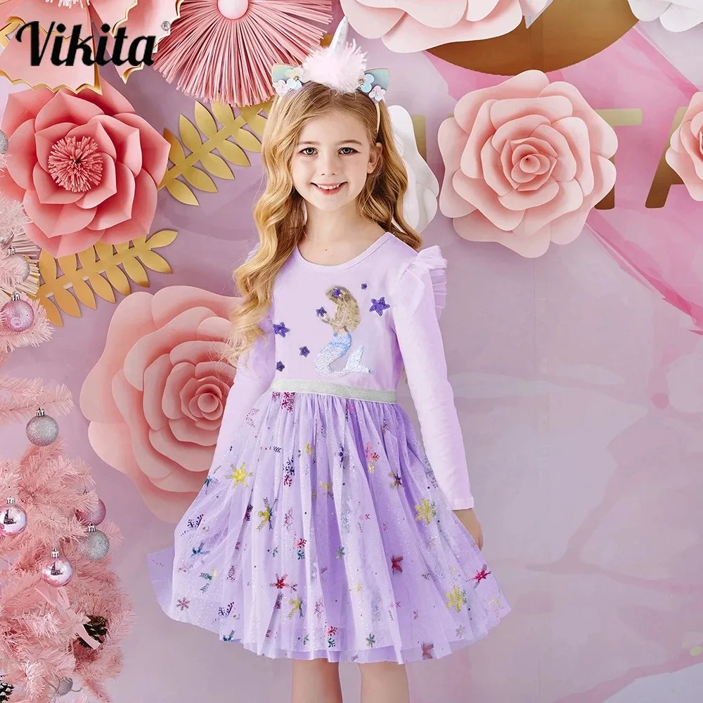 VIKITA-vestido de lentejuelas Reversible niñas, tutú de sirena, Vestidos de princesa para baile de graduación, fiesta de cumpleaños, otoño - AliExpress Madre y niños