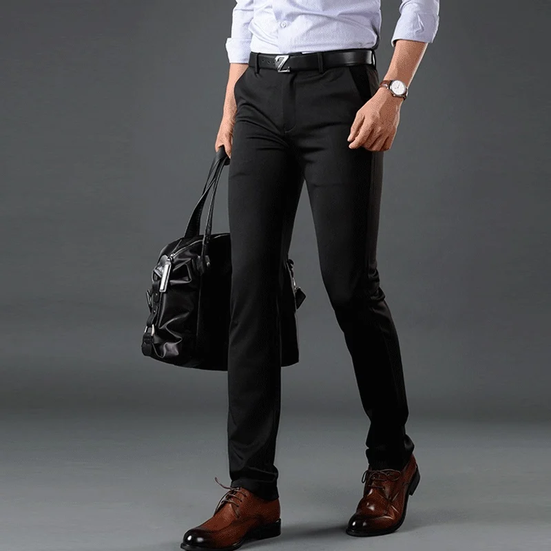 Dress Trousers for Men Elastic Premium Business Pants No-Iron Straight-Fit Flat-Front Men Suit Pants Fashion Dress Pants Formal 5