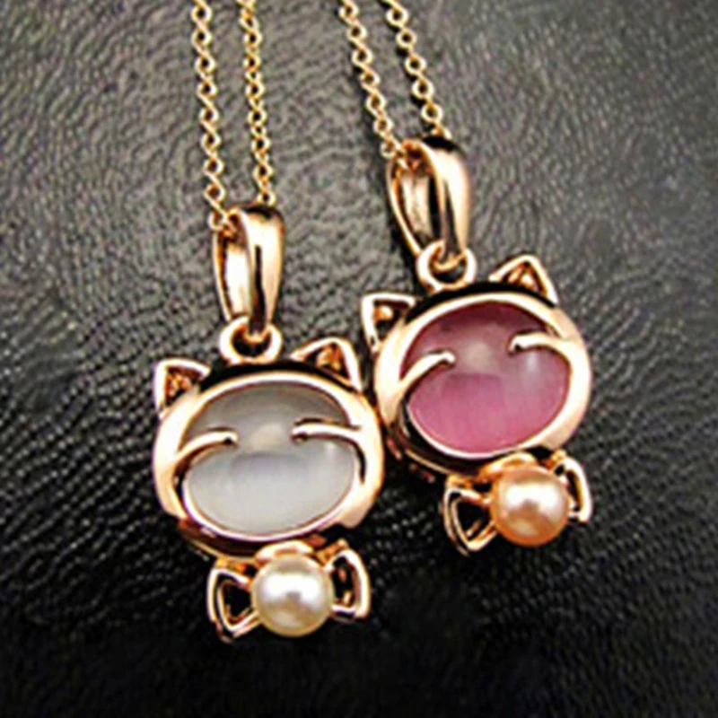 New Fashion Jewelry Lucky Cat Bohemian Statement Necklace Cat Eye Stone Pendant Necklace Female Elegant Necklace 2021