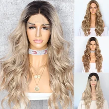 Lvcheryl натуральные Длинные Синтетические передние парики на кружеве темные корни Омбре блонд волнистый Тип термостойкие волосы парики для женщин