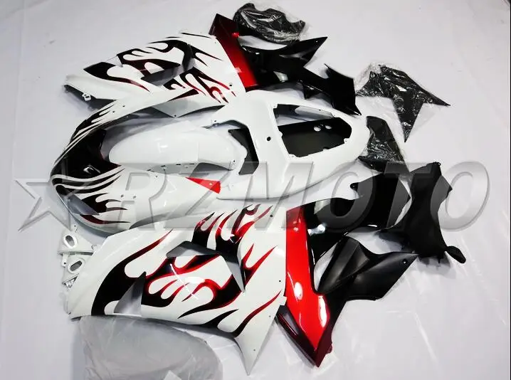 4 бесплатных подарка, новинка,, ABS полный обтекатель, набор, пригодный для Kawasaki Ninja ZX-10R ZX10R 2006 2007 06 07 обтекатели, набор, красное пламя, белый