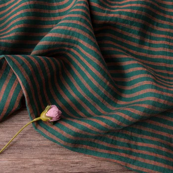 

High quality flax fabric Dyed red and green stripes tissu Top grade robe dress pants shirt fabric for dress