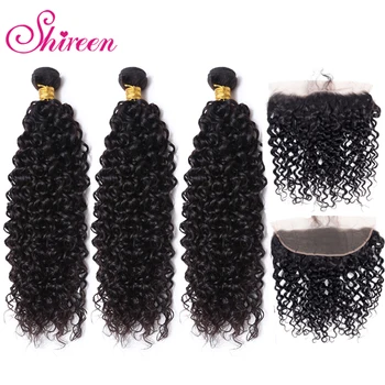 

3 Remy Hair Bundles With Frontal Peruvian Kinky Curly Weave Human Hair Pre Plucked Lace Frontal Closure With Bundles 13x4 Shiree
