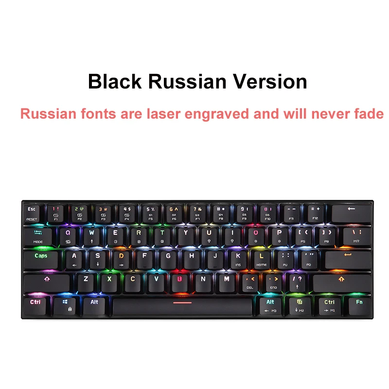 Motospeed CK62 USB Проводная/Bluetooth Двухрежимная игровая механическая клавиатура 61 клавиша RGB светодиодный подсветка для ПК компьютера геймера - Цвет: Russian version