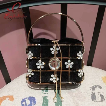 

Flower Diamond Evening Bags Purses and Handbags For Women 2020 Luxury Designer Crystal Metal Cage Clutch Bag Ladies Party Pouch