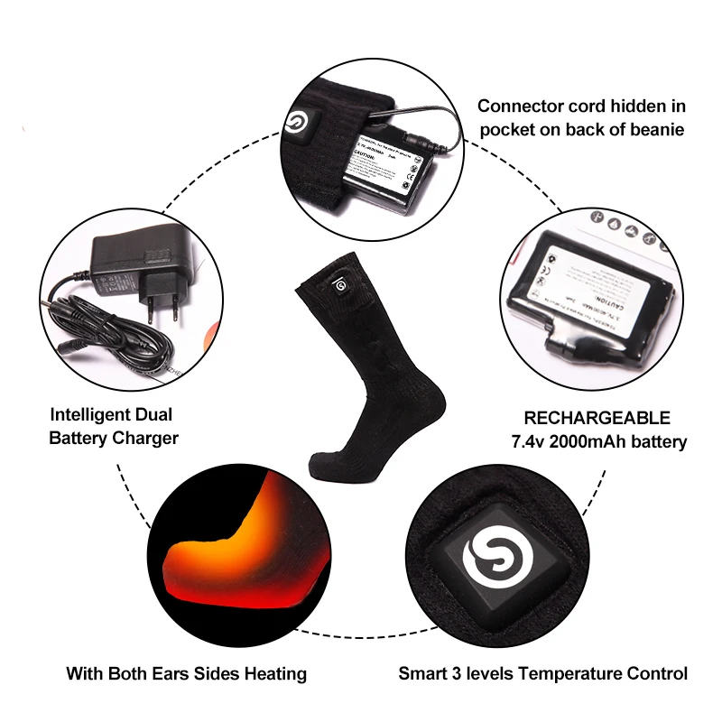 Savior Winter Battery Heated Socks 7.4V Battery Electric Sock For Men And Women Rechargable Heated Elastic Ski Socks