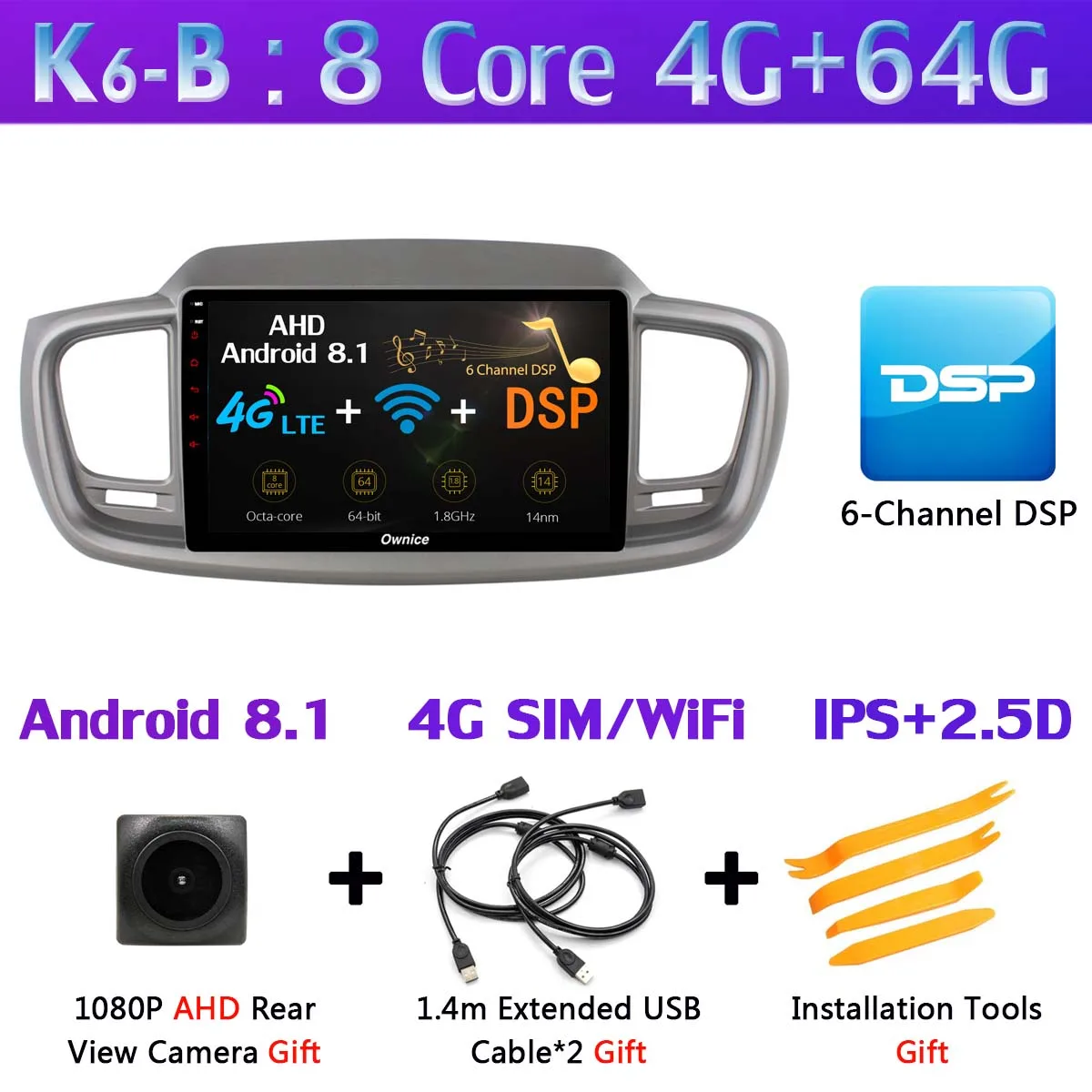 K6-B 360°Panoramic Android 9,0 8 Core, 4 Гб+ 64G Автомобильный DVD Автомобильный мультимедийный плеер для Kia Sorento 3 Prime для леворульных автомобилей gps радио SPDIF - Цвет: K6-B