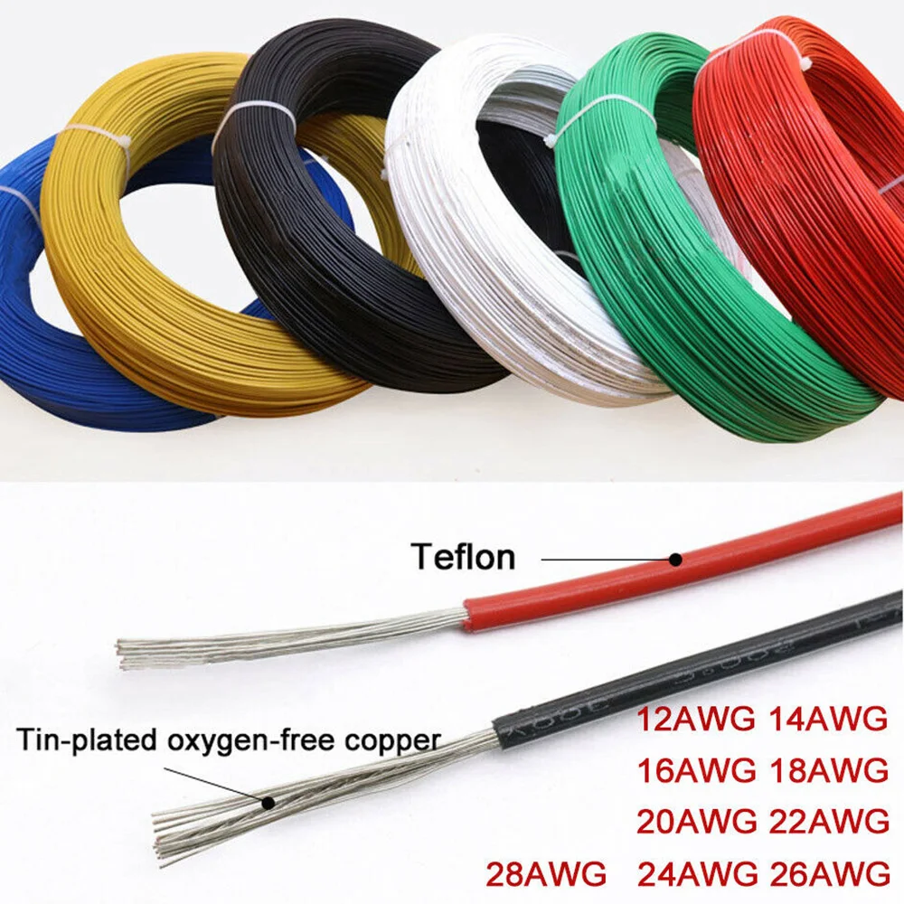 UL1332 multi-strand high temperature PTFE tinned copper wire 12AWG13/14AWG 16AWG18AWG20AW multicolor insulated electronic cable |