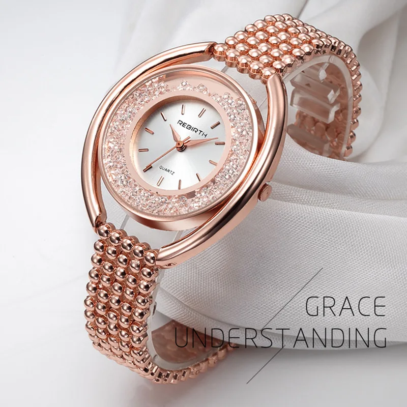 Женские часы REBIRTH Deluxe Relogio Feminino браслет из розового золота стразы женские Reloj Mujer