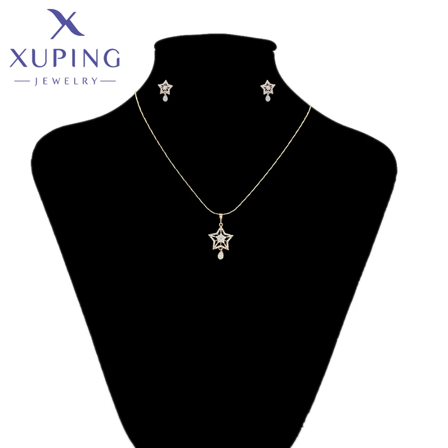 Xuping Jewelry Fashion Star Shaped Gold Plated Charm Earring and Pedant Necklace Set For Women Girl Party Gift S00141457