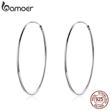 

Bamoer Big Hoop Earrings For Women Sterling Silver 925 Jewelry Female Fashion Woman Earrings 39Mm Fine Jewelry Sce598