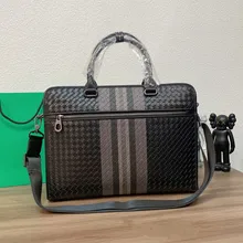 Men's Woven Briefcase, Men's And Women's Same Style Casual Handbag, Men's Leather Business Computer Bag, Hand-Woven 37 CM