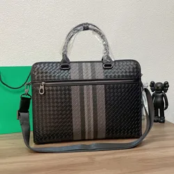 Men's Woven Briefcase, Men's And Women's Same Style Casual Handbag, Men's Leather Business Computer Bag, Hand-Woven 37 CM