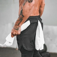 Компрессионные Мужские штаны 2 в 1 облегающие леггинсы для фитнеса эластичные длинные штаны новые быстросохнущие мужские Леггинсы до середины икры