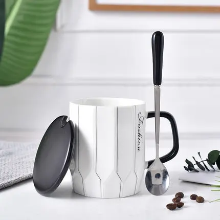 Креативная простая трендовая кружка для пар ins, Скандинавская домашняя индивидуальная керамическая кофейная чашка с крышкой, ложка, кофейная чашка, чашка для молока - Цвет: Зеленый