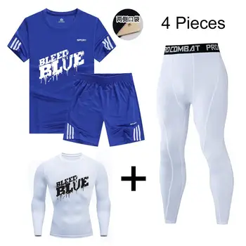 

Bleed Blue Men Compression Shirts Tight Pants Sports Sets Quick Dry Workout leggings Fitness Bodybuilding Gym Rashguard suit MMA