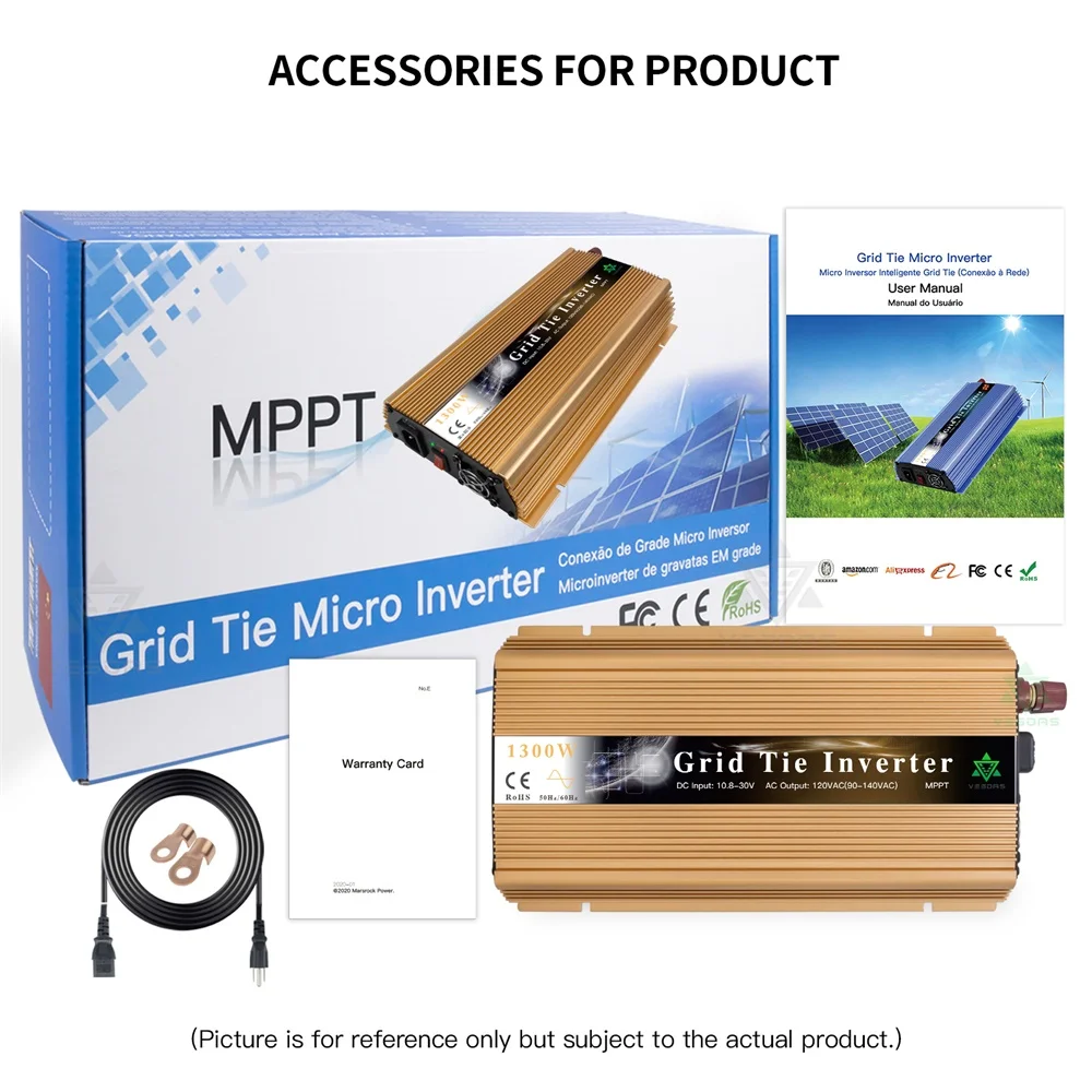 1400W Inverter solare domestico MPPT 18V 24V 30V 36V su griglia convertitore Inverter 110V 220V AC per 36 60 72 celle pannello fotovoltaico - immagine 6