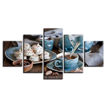 

5PCS Modern Art Afternoon Tea Coffee Dessert Home Canvas Oil Painting Decoration Print Paintings Room Decoration