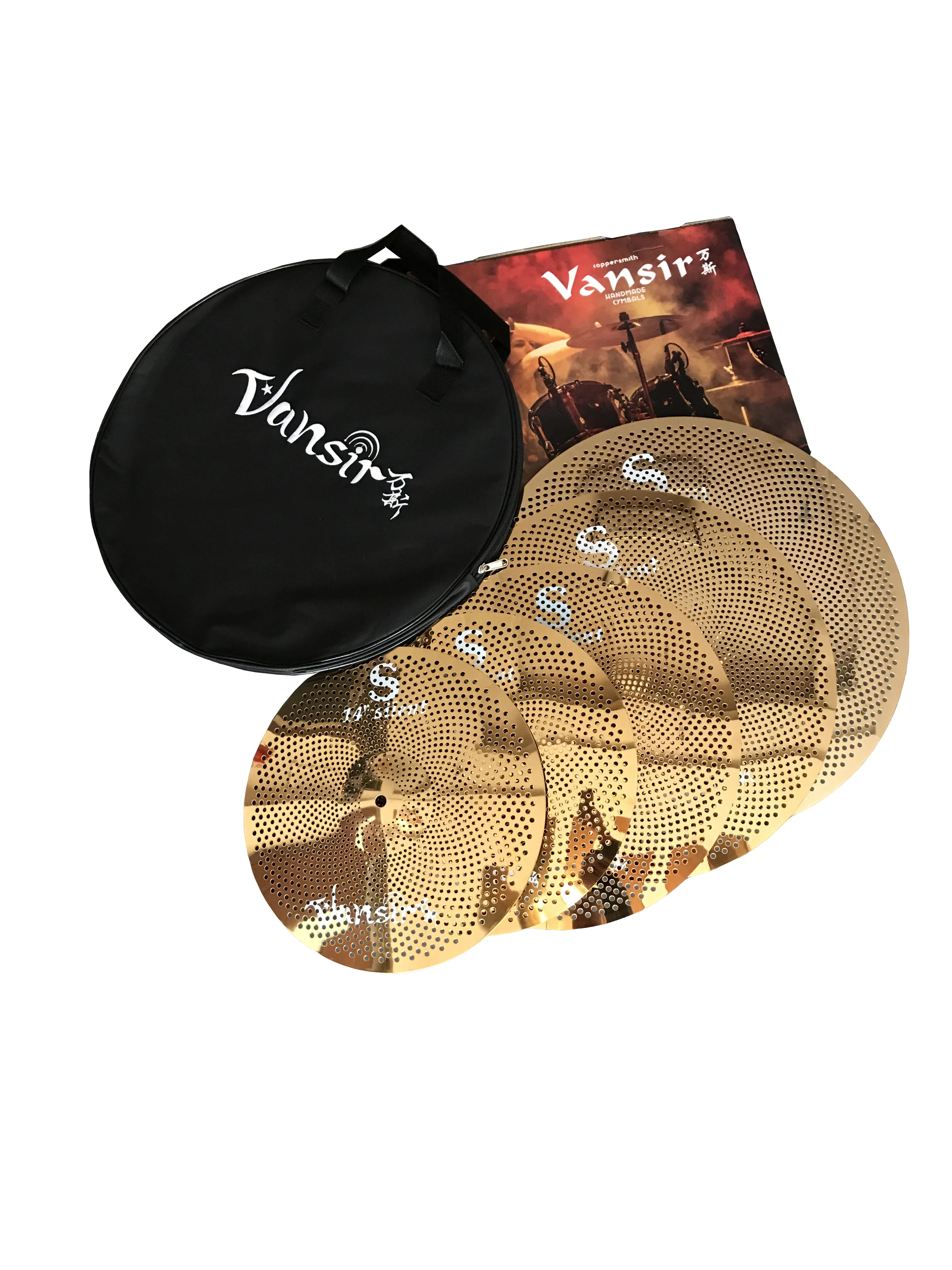 Vansir Polishing Mute Cymbal Gold Color 14''HH+16''Crash+18''Crash+20''Ride+Cymbal Bag