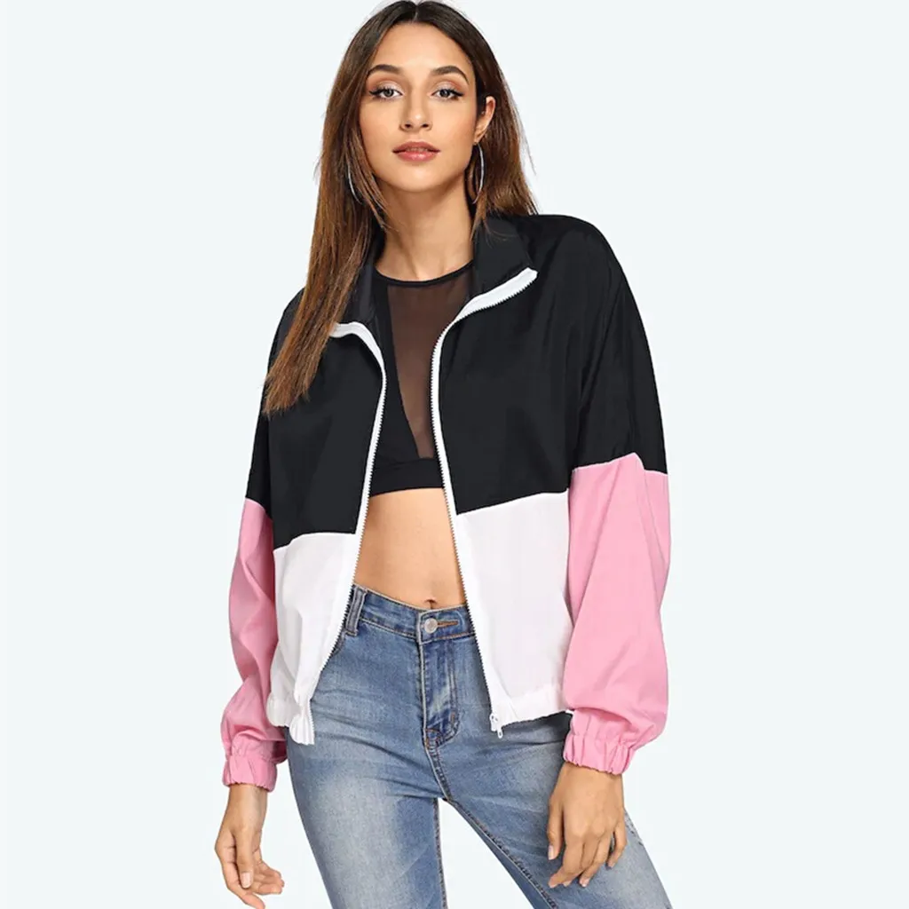 

Patchwork Women Rain jacket coat Outdoor Waterproof Raincoat Windproof bomber jacket for women Casual Streetwear sport coat