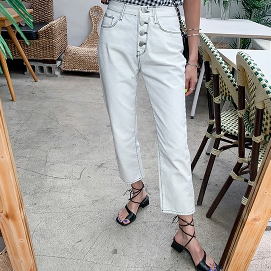 Genayooa корейские уличные джинсовые брюки джинсы с высокой талией женские повседневные Джинсы бойфренда для женщин винтажные белые брюки