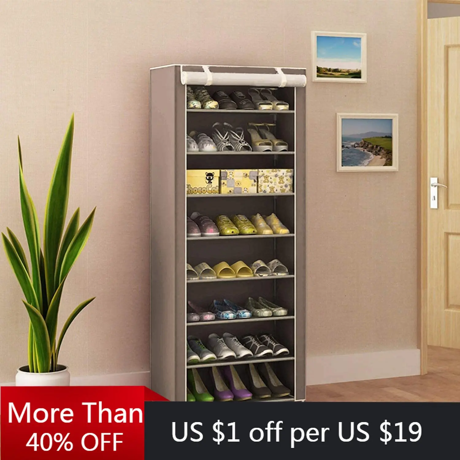 

10-layer Nine Grid Shoe Rack Light Stable Make Full Use Of Space Shoe Storage Rack Metal Canvas Design Simple Easy To Assemble