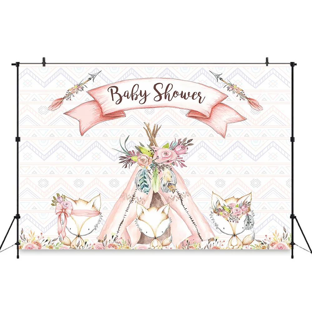 Baby shower Animals Photography Backdrop Party Flower Fox 1st Birthday party Backdrops Wild one pink Photobooth | Электроника