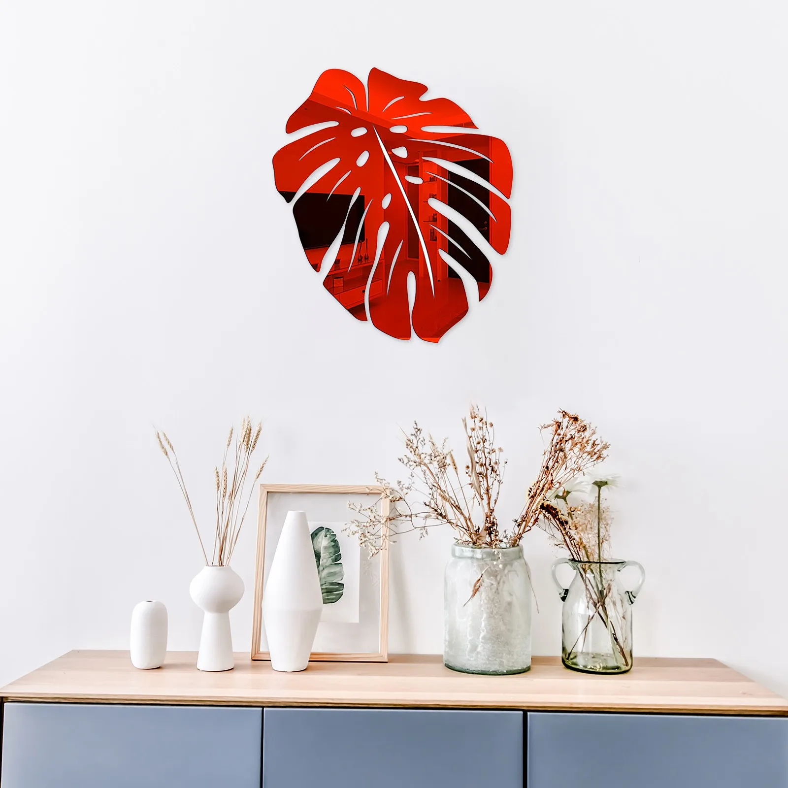 Wall Sticker Mirror Wall Sticker Acrylic Wall Sticker Acrylic Mosaic Tiles Sticker 3D Mirror Leaf Flower Sticker Nordic Acrylic Mural Decal For Living Room Removable Wall Stickers DIY Home Background Decor