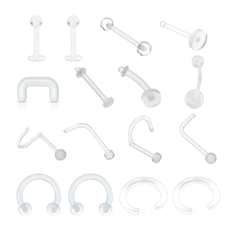35Pcs/lot Clear Acrylic Ball Punk Bar Lip Ring Silicone Eyebrow Sexy Body Piercing Trinket for Women Men Jewelry Gifts BioFlex